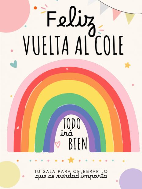 Cartel de Feliz vuelta al cole con un arcoíris de colores
